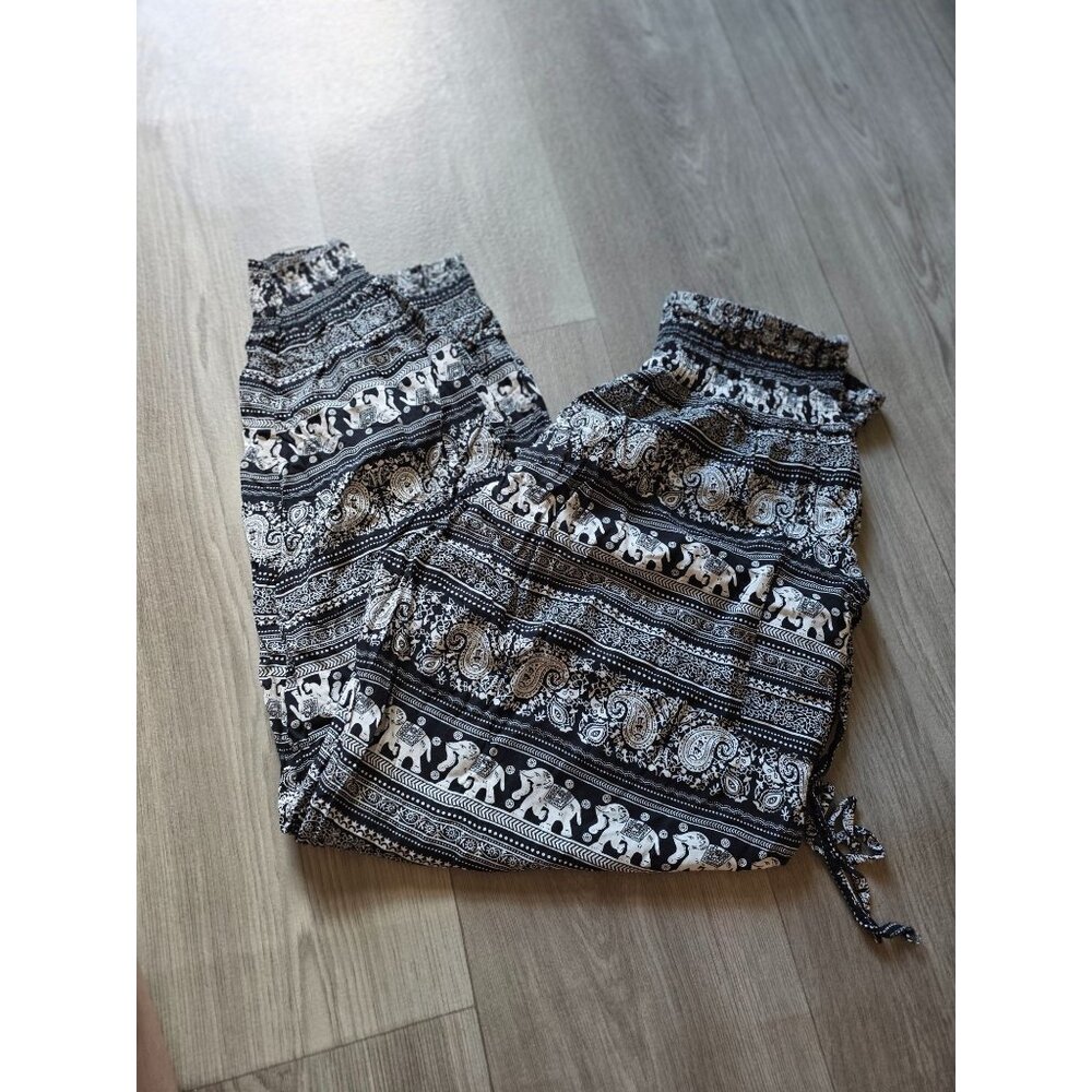 Caroline Morgan Womens Bohemian Elephant Print Elastic Waist Harem Pants Size 14